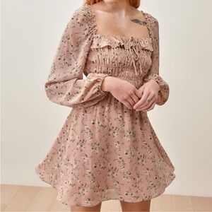 Reformation Morris Rose Tan‎ Willow Floral Flirty Dress